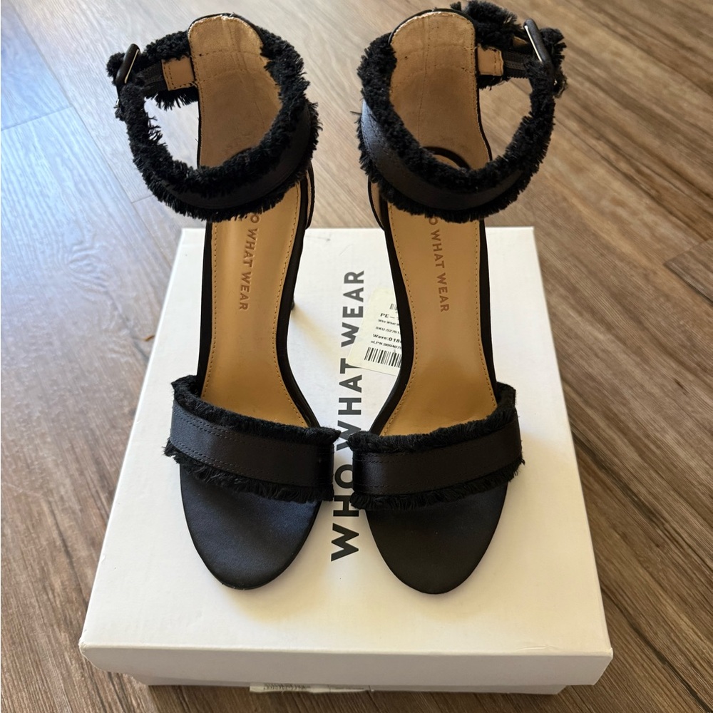 Who What Wear Black Fringed Ankle-Strap Heels